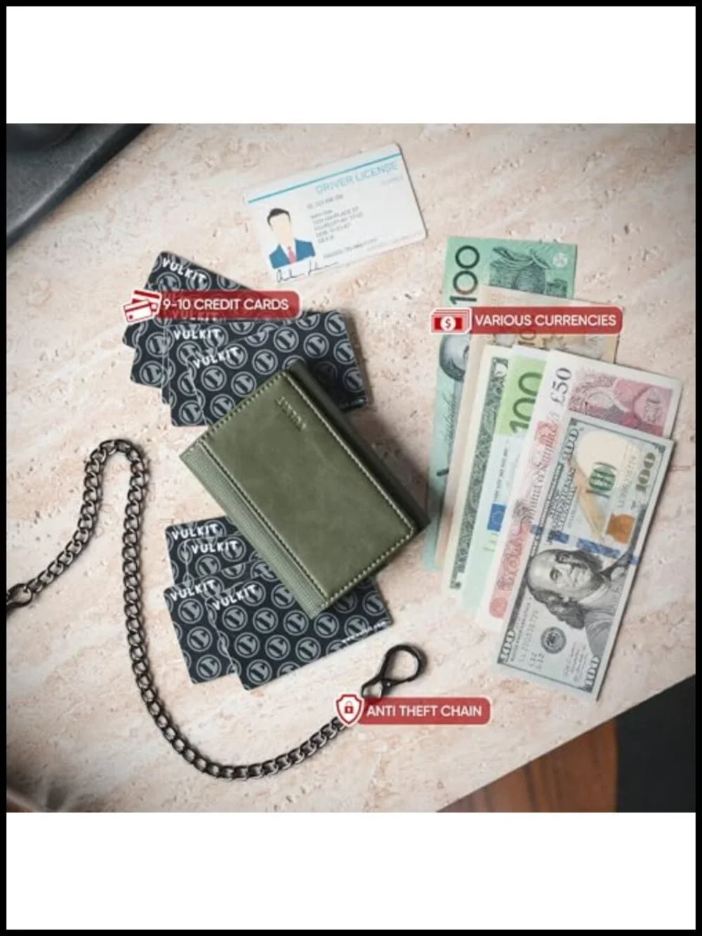 Men's Anti-Theft Wallet RFID Blocking Trifold with Chain, Tech Woven Fabric &